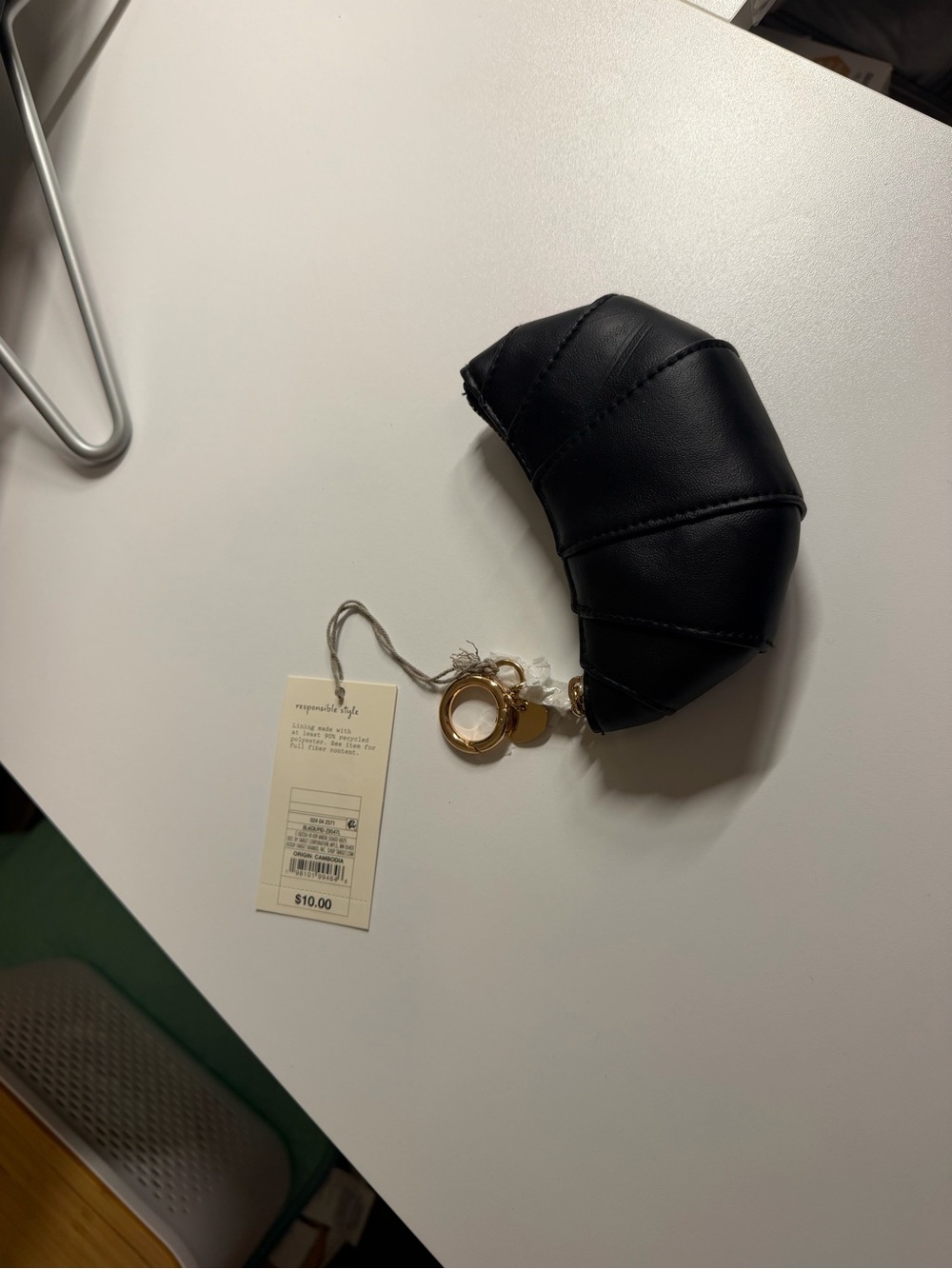 a new day Black Croissant Keychain Pouch with Gold Ring
